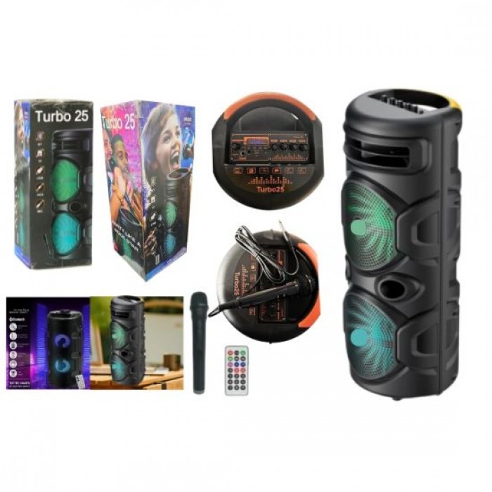 Turbo 25 Karaoke 6800W Dual 8.5'' Bluetooth Speaker Sub Woofer Heavy Bass Sound System Party &Mic